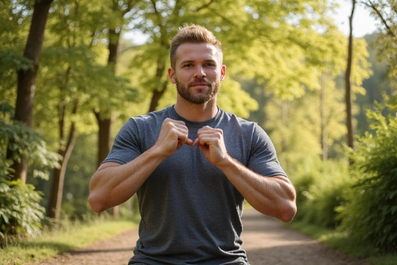 Bărbat făcând exerciții fizice în aer liber